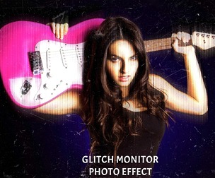 Glitch Monitor Photo Effect PSD Template