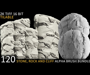 Stone, Rock and cliff tilable alpha patterns BIG BUNDLE (2k tiff 16 bit)
