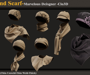 6 Women Hats and Scarfs-MD-CLo3D-ZPRJ-FBX-OBJ