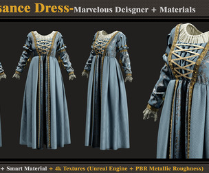 Renaissance Dress-MD-Clo3d-Smart Material- Textures-OBJ-FBX