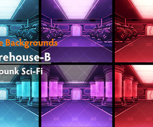 9 Cyberpunk Sci-Fi Backgrounds - "Warehouse-B"