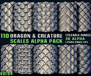 110 Dragon and Creature Scales Alpha Pack – Vol 04 (Tileable + Single)