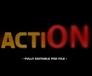 Action  PSD Fully Editable Text Effect. Layer Style PSD Mockup Template