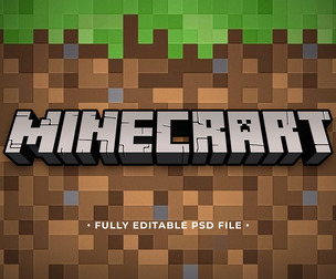 Minecraft PSD Fully Editable Text Effect. Layer Style PSD Mockup Template