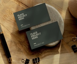 Professional Business Card Mockup PSD Template on Wooden Desk