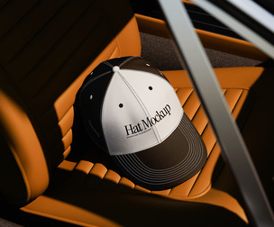 Baseball Cap Mockup PSD Template on Luxury Car Seat
