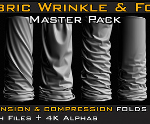 60 Fabric Wrinkle & Fold Master Pack – ZBrush Brushes + 4K Alphas + Substance Painter Tutorial