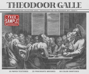 Free Sample - Theodoor Galle Procreate Kit (Procreate Brushes, Paper Textures & Color Palettes)
