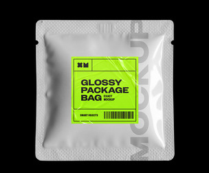 Glossy Square Packaging Bag Mockup PSD Template - Top View