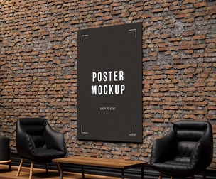 Vertical Poster Mockup PSD Template on Rustic Brick Wall
