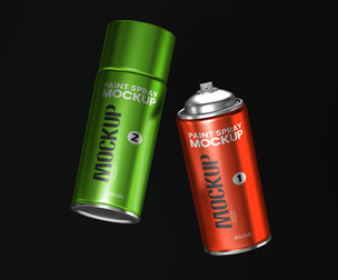 Dual Paint Spray Can Mockup PSD Template - Metallic