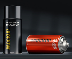 Dual Paint Spray Can Mockup PSD Template - Standing and Lying