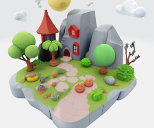 Enchanted Low Poly Fantasy Island 3D Model - Print, Game, & Render Ready