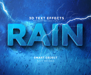 3D Rain PSD Fully Editable Text Effect. Layer Style PSD Mockup Template