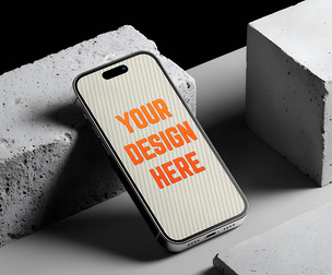 iPhone 17 Pro Max Mockup PSD Template, Concrete Blocks