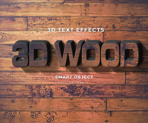 3D Wood PSD Fully Editable Text Effect. Layer Style PSD Mockup Template