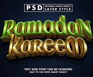 3D Ramadan PSD Fully Editable Text Effect. Layer Style PSD Mockup Template