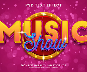 3D Music Show PSD Fully Editable Text Effect. Layer Style PSD Mockup Template