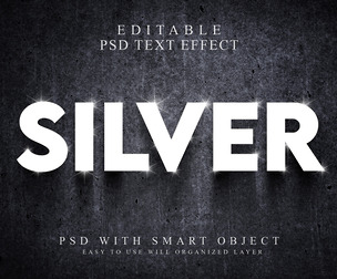 3D Silver PSD Fully Editable Text Effect. Layer Style PSD Mockup Template