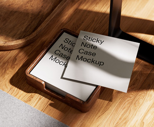 Wooden Sticky Note Case Mockup PSD Template, Detached Note