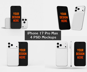 iPhone 17 Pro Max Mockup PSD Template - 4 Device Views
