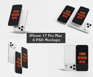iPhone 17 Pro Max Mockup PSD Template - Dynamic 4 Device Views