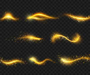Magic Light Gold Glitter Dust Wave, Sparkly Trail, Luminous Particle