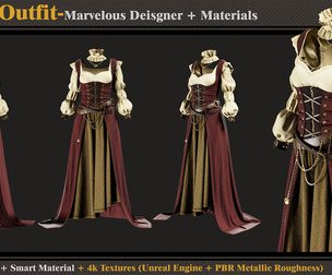 Gothic Dress-MD-Clo3d-Smart Material-4K Textures-OBJ-FBX