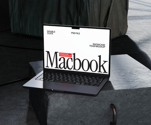 MacBook Pro Mockup PSD Template on Concrete Surface
