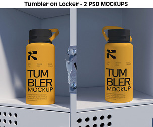 Sports Tumbler Mockup PSD Template - Locker Room Scene