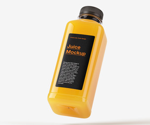 Clear Plastic Juice Bottle Mockup PSD Template - Orange Juice
