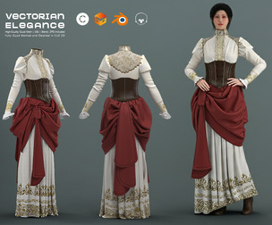 Victorian Elegance Clo3D | Marvelous Designer | Blend | Obj | 4K Texture