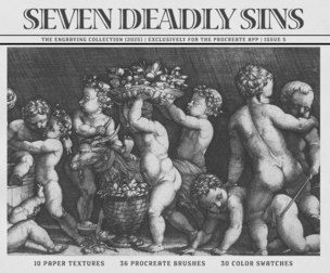 Seven Deadly Sins Procreate Kit (Engraving Procreate Brushes, Paper Textures & Color Palette)