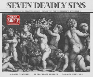 Free Sample - Seven Deadly Sins Procreate Kit (Procreate Brushes, Paper Textures & Color Palette)