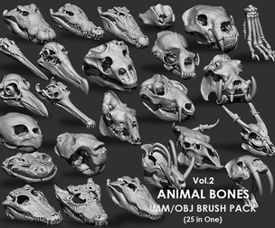Animal Bones Collection IMM/Stl/Obj Brush Pack 25 in One Vol.2
