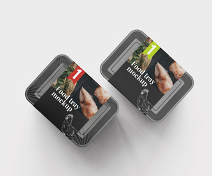 Twin Food Tray Mockup PSD Template - Fresh Meat Packaging
