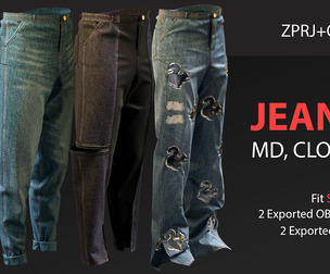 3 Different Male Jeans Sets (VOL 01)-MD-Clo3D-OBJ-FBX-Blender file