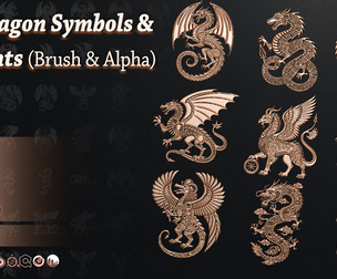 100 Dragon symbols & elements (Brush & Alpha)