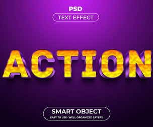 3D Action PSD Fully Editable Text Effect. Layer Style PSD Mockup Template