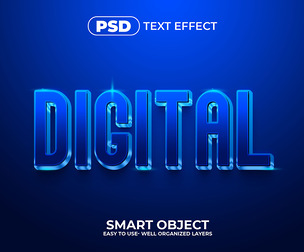 3D Digital PSD Fully Editable Text Effect. Layer Style PSD Mockup Template