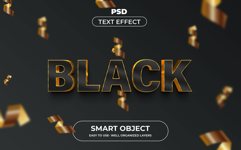 3D Black PSD Fully Editable Text Effect. Layer Style PSD Mockup Template