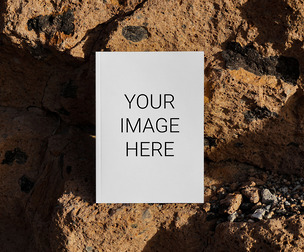 View Above Magazine Mockup PSD Template on Natural Textured Rock