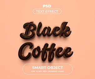 3D Black Coffe PSD Fully Editable Text Effect. Layer Style PSD Mockup Template