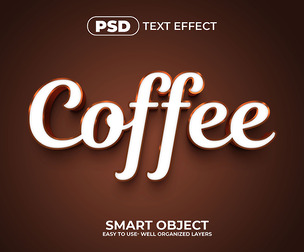 3D Coffe PSD Fully Editable Text Effect. Layer Style PSD Mockup Template
