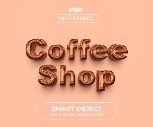 3D Coffee Shop PSD Fully Editable Text Effect. Layer Style PSD Mockup Template