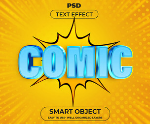 3D Comic PSD Fully Editable Text Effect. Layer Style PSD Mockup Template