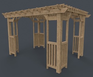 PBR Wooden Pergola Gazebo C4
