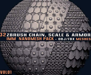 32 ZBrush Chain-Scale-Armor IMM NanoMesh Pack-Vol01