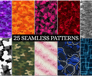 25 Seamless Patterns, Camouflage, Abstract, Fur, Marble, Tech, Geometric Textures