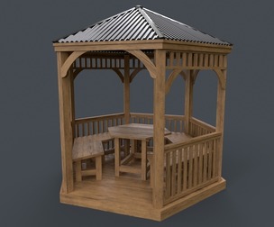 PBR Wooden Pergola Gazebo D2